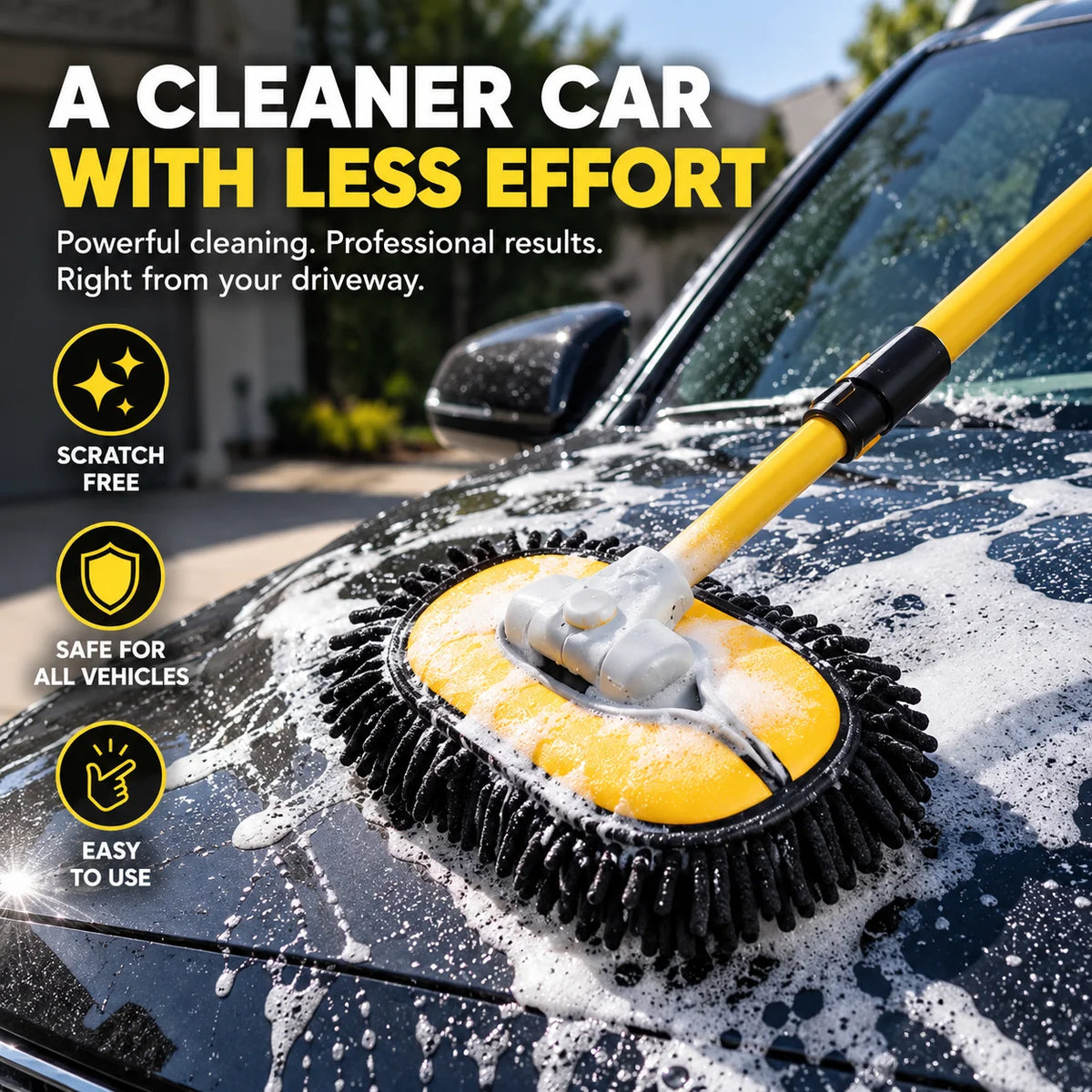 Extendable Car Wash Mop – 360° Rotating, Scratch-Free Chenille Head