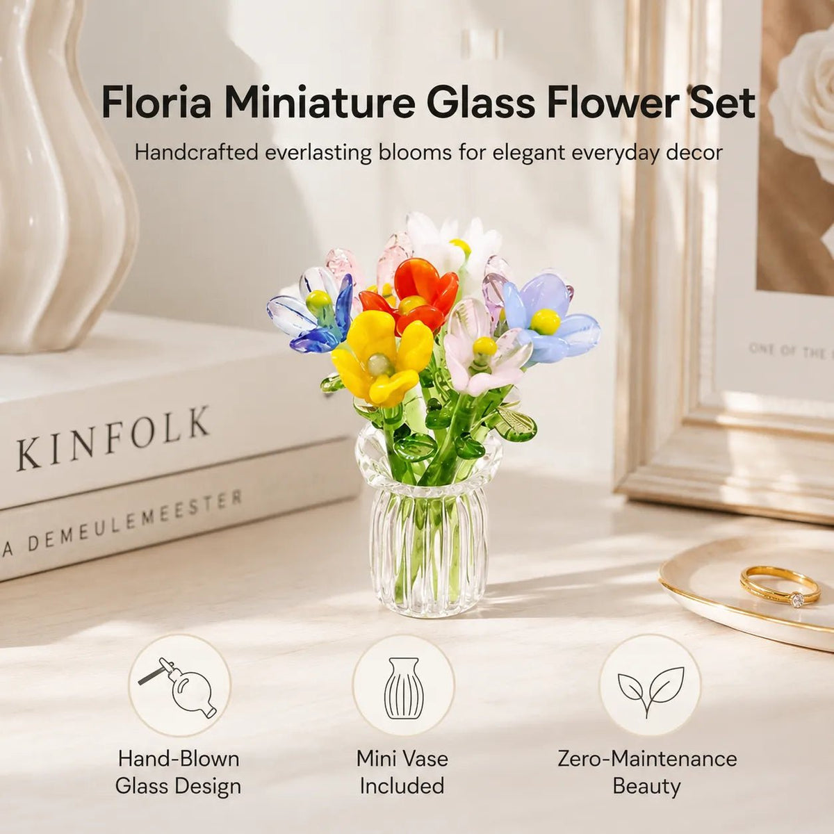 Floria   Miniature   Glass   Flower   Set