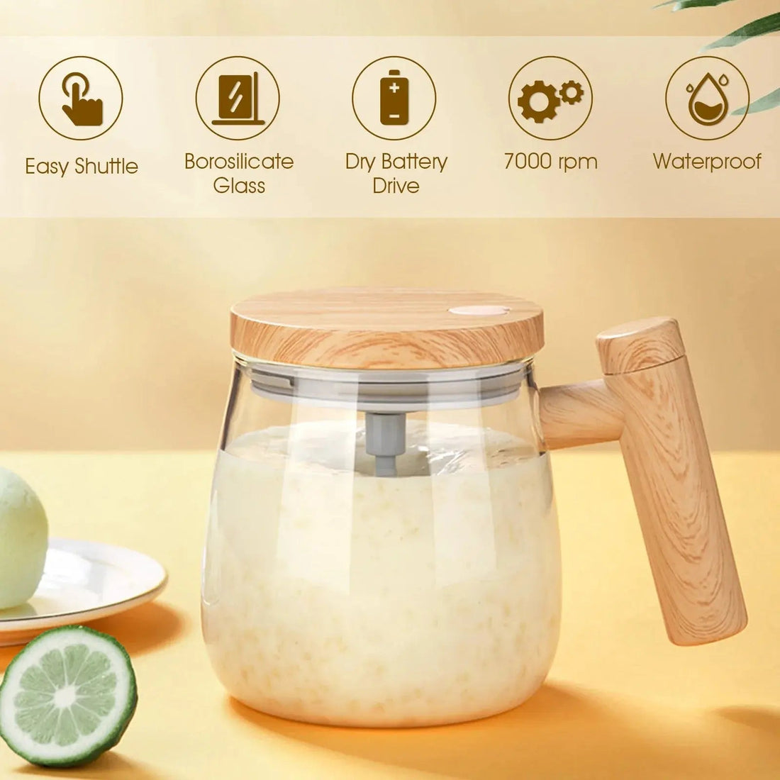 Self-Stirring Electric Glass Mug – Automatic Mixing Coffee Cup with Lid