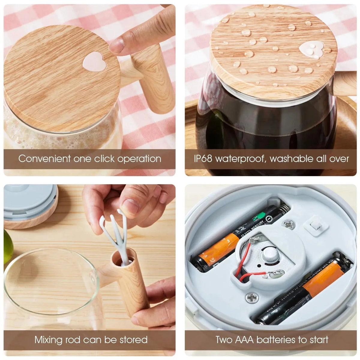 Self-Stirring Electric Glass Mug – Automatic Mixing Coffee Cup with Lid